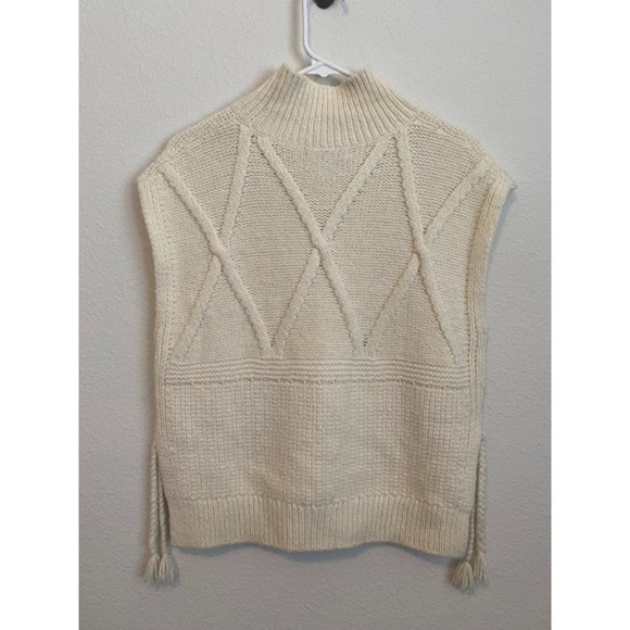 Madewell Side Tie Sweater Vest Cream Turtleneck Cable Knit Boxy Pullover XS - Picture 7 of 10